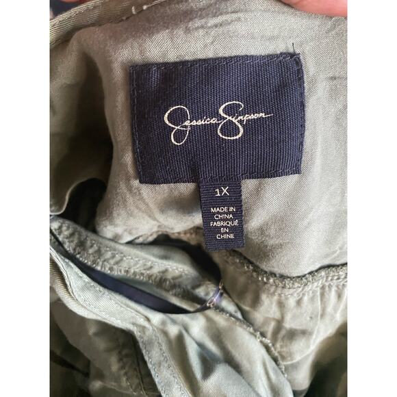 Jessica Simpson Finn Embroidered Draped Trench Jacket in Olive Green Size 1X - Picture 12 of 15